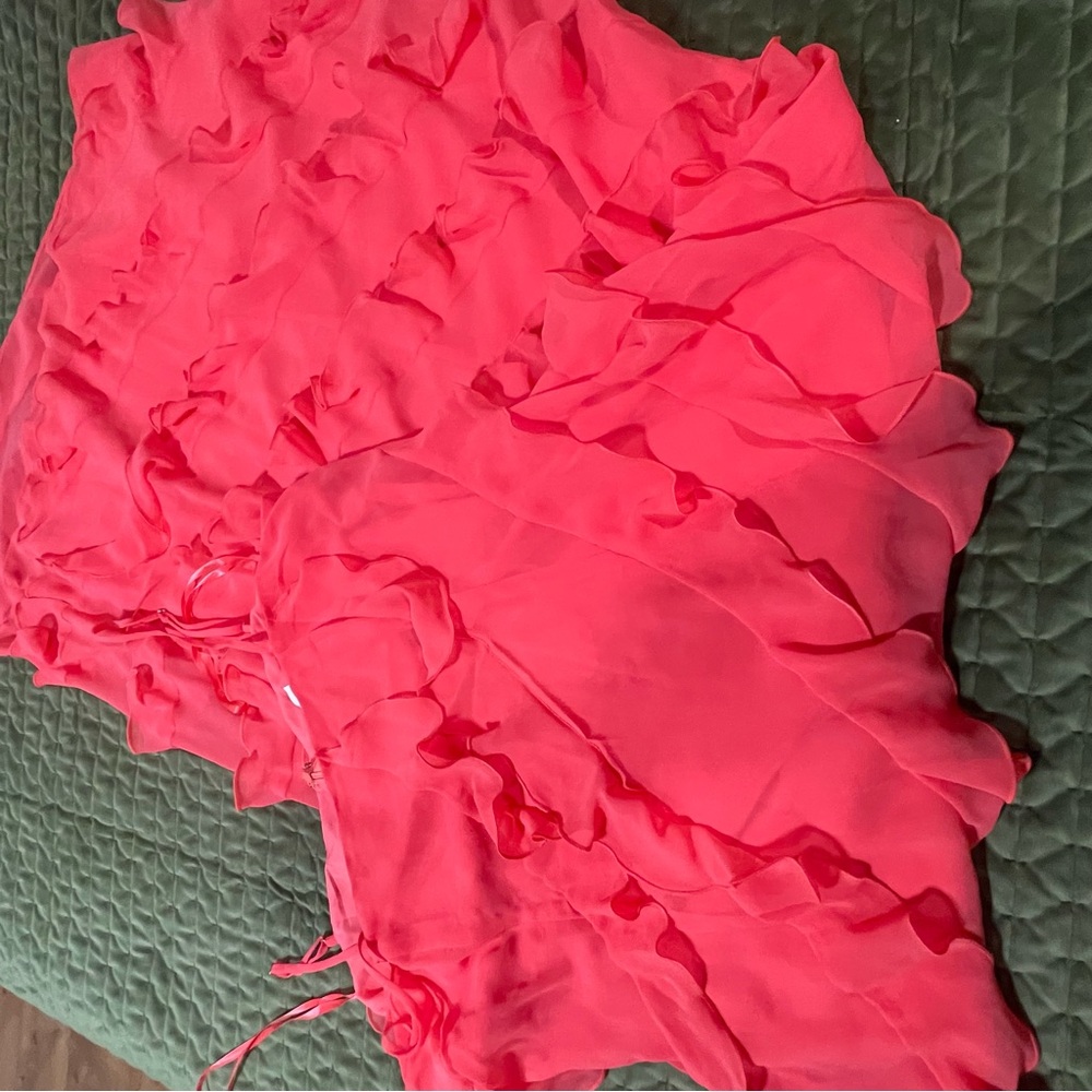 Gianni Bini NWT Taylor Chiffon Coral Watermelon Ruffle Dress Spaghetti Straps 12 - Picture 7 of 16